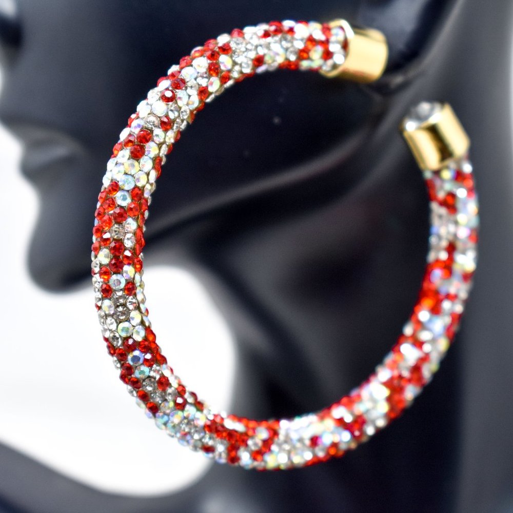 2.5" Red/AB/Clear Pave Wrap Rhinestone Earrings